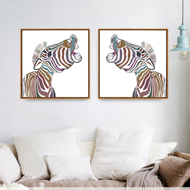 

HAOCHU Modern Art Jungle Party Supplies Animal Face To Face Brown Zebra Horse DIY Canvas Painting Wall Poster For Bedroom Decor