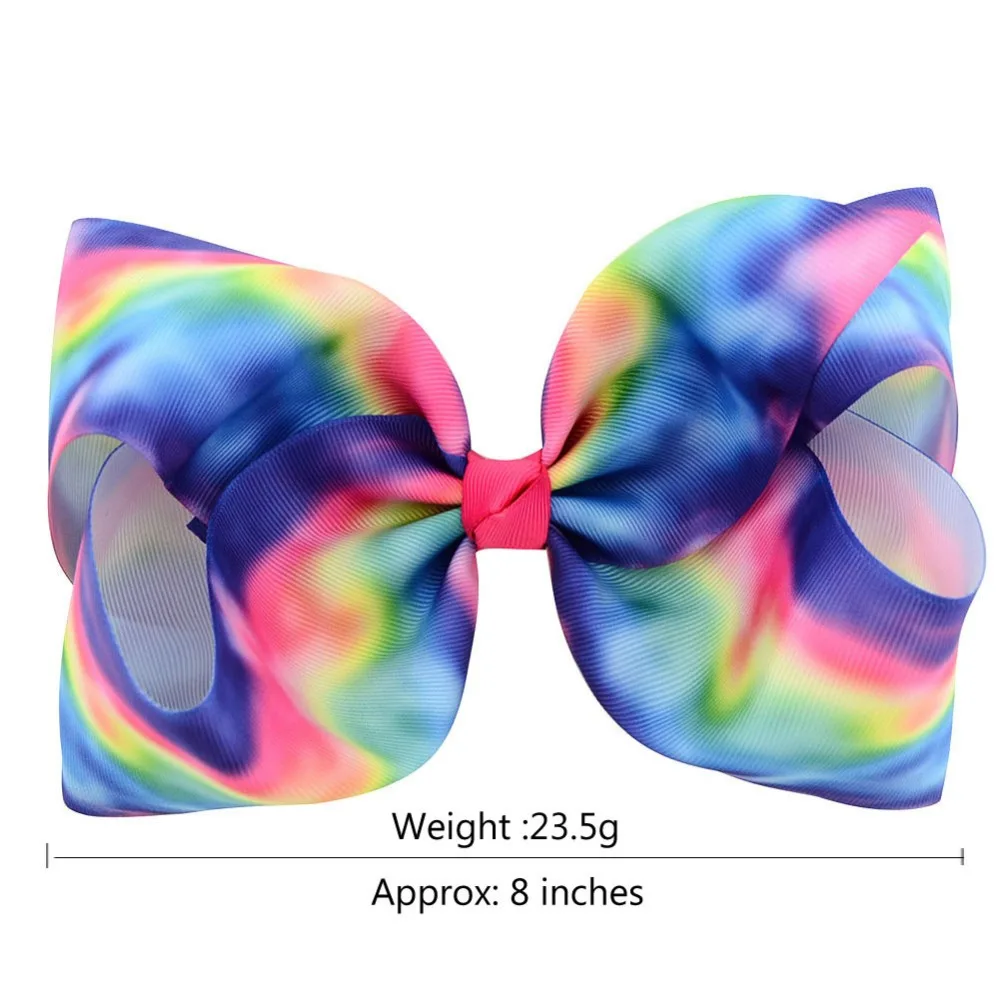 

A-STYLE 20pc 8" Rainbow hair Bows Hair Clips For Kids Girls Large Metallic Graffiti Ribbon Hair Bows Berrrettes Hair Accessories