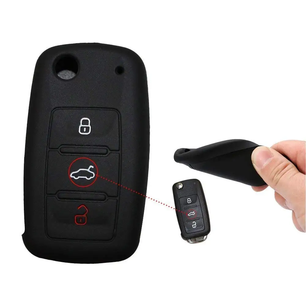 

Silicone Key Cover Jacket Folding Key Cover For Volkswagen Skoda 3 Buttons Key Case