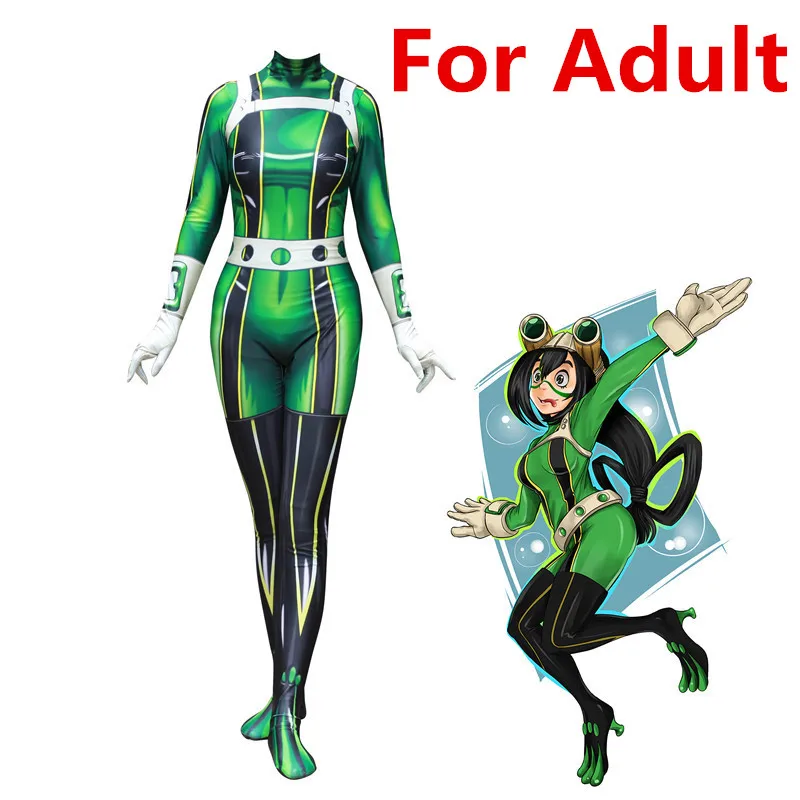 Adult Size Ainiel My Hero Academy Froppy Tsuyu Asui, карнавальный костюм, спандекс, зентай, костюм для женщин и девочек, боди на Хэллоуин для детей и взрослых - Цвет: Adult Size
