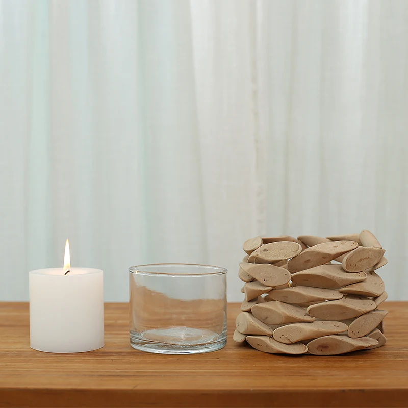 Деревянный Круглый подсвечник ручной работы в пасторальном стиле со стеклянной