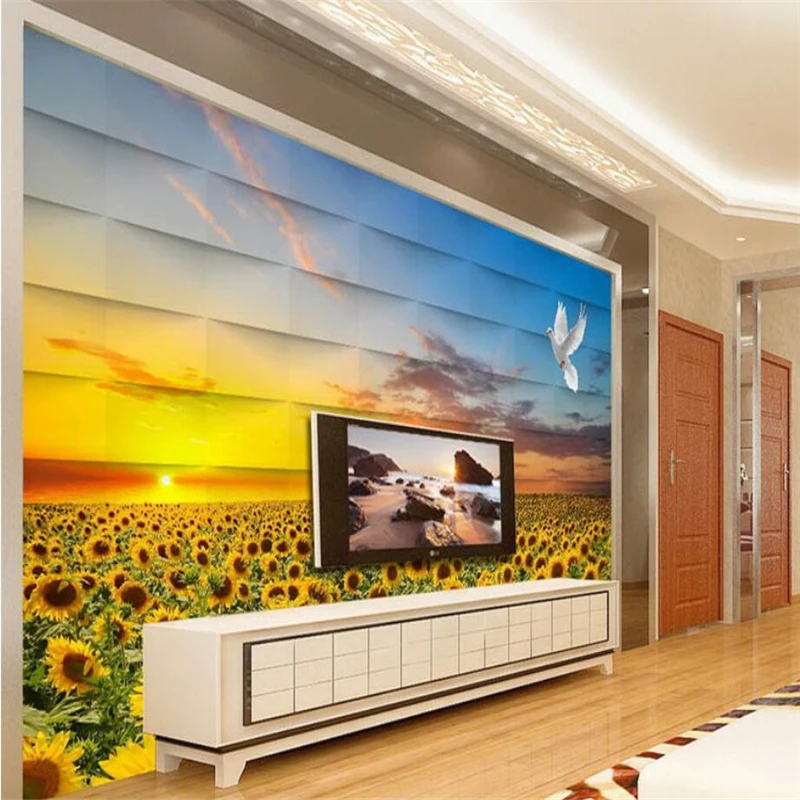 Пользовательские 3D обои beibehang эстетические Подсолнухи радуга фон для телевизора