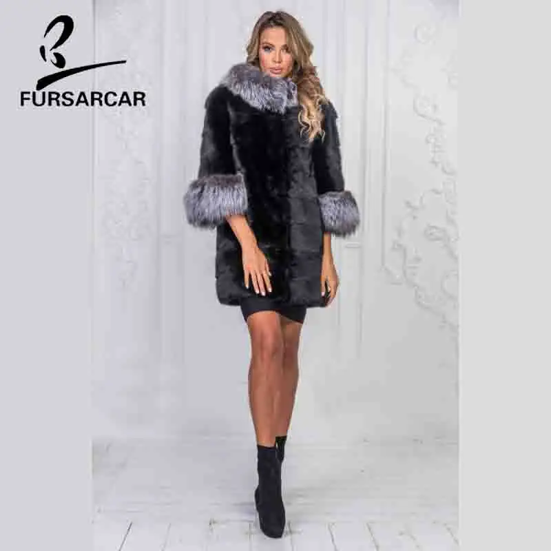 FURSARCAR 2020 Новое модное пальто из натурального меха норки с воротником серебряной