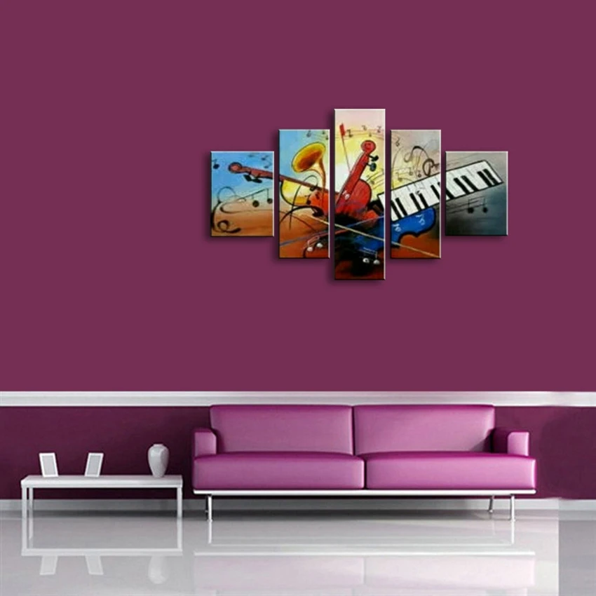 Modern Hand-painted wall art picture home decoration abstract Piano oil painting on canvas 5pcs/set combination for living room | Дом и сад