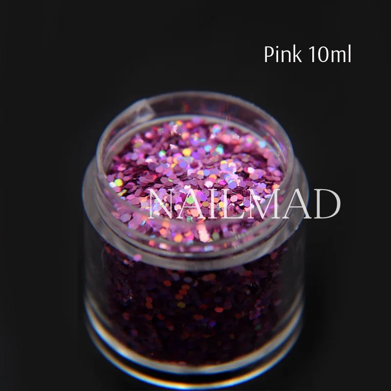 Laser Pink 10ml 1 мм шестиугольные лазерные блестки для ногтей голографические блестки с голографическим блеском для украшения ногтей - Цвет: Laser Pink 10ml