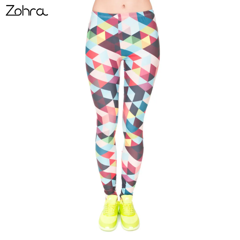 Zohra Moda Mujeres leggins цветные леггинсы с геометрическим рисунком Acogedor Delgado Mujer de Cintura Alta