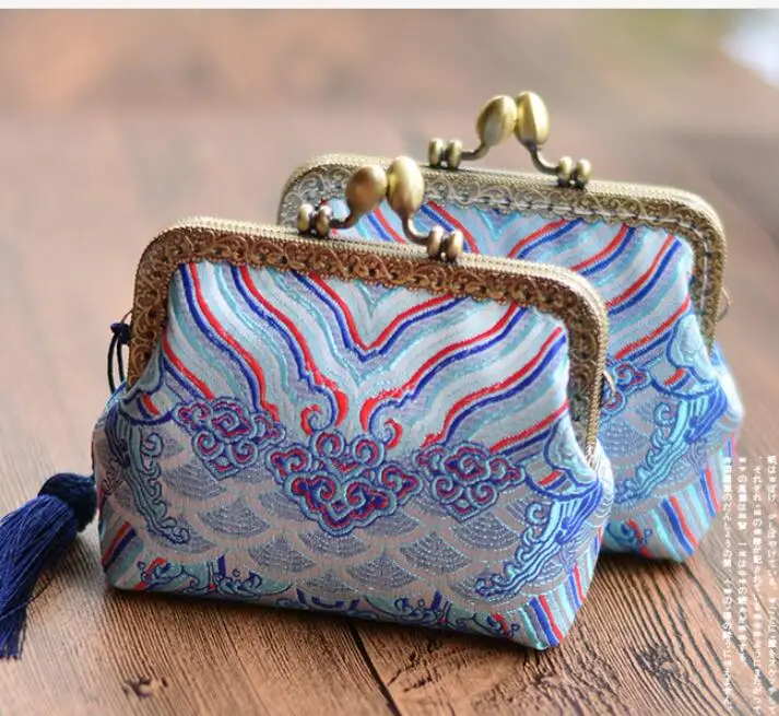 Coin Purses Blue Angelatracy ручная маленькая сумка ручной работы с морской водой, шелковая парча, Золотая посылка, кошелек с кисточками, кошелек для монет - Цвет: Coin Purses Blue