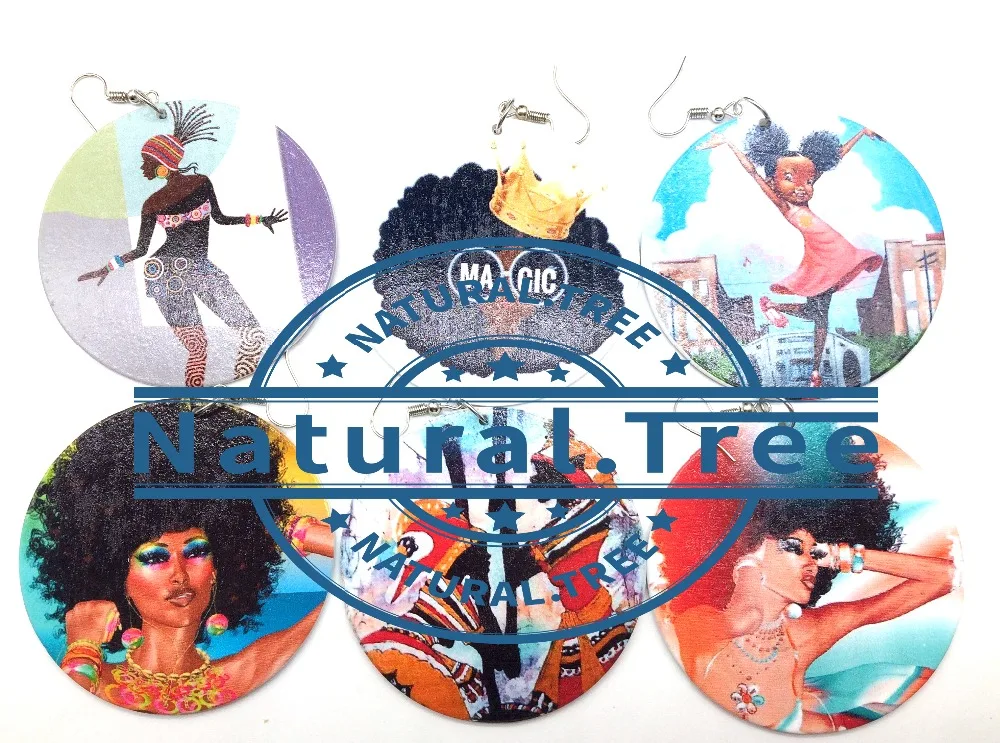 Есть в наличии! Африканские американские женские деревянные серьги смешанные 6