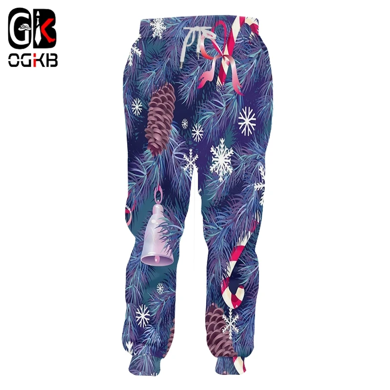 

OGKB Men's Personality Large Size Christmas Sweatpants 3D Printed Santa Claus And Snowflake Man Sports Pants 6XL