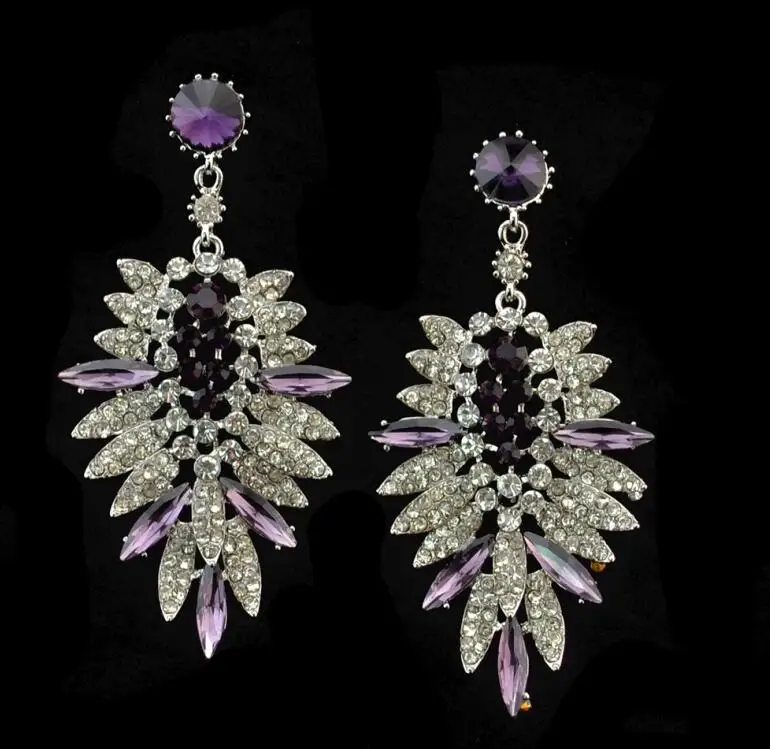 Purple Корейский стиль крупные листья кристалл серьги для женщин Свадебная мода серьги яркая бижутерия для вечеринки подарок аксессуары Brincos - Окраска металла: Purple
