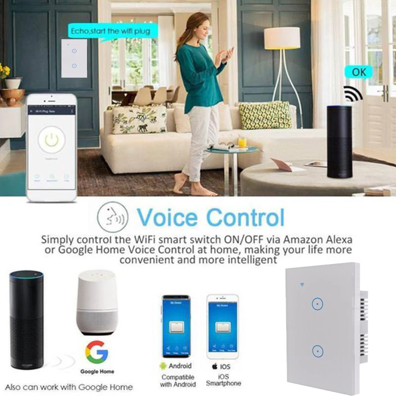 Беспроводной умный настенный выключатель Tuya Wi-Fi дистанционное управление через