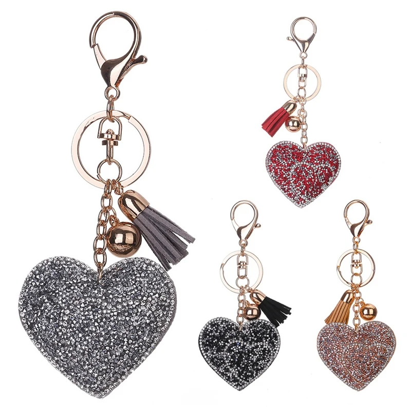1 Pc Fashion Multicolor Love Peach Heart Set With Diamond Leather Tassel Keychain Mobile Phone Bag Pendant Accessories Valenti | Украшения