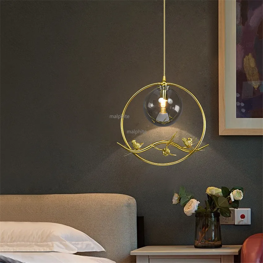 Скандинавский LED стеклянный шар подвесной светильник для ресторана декор птиц