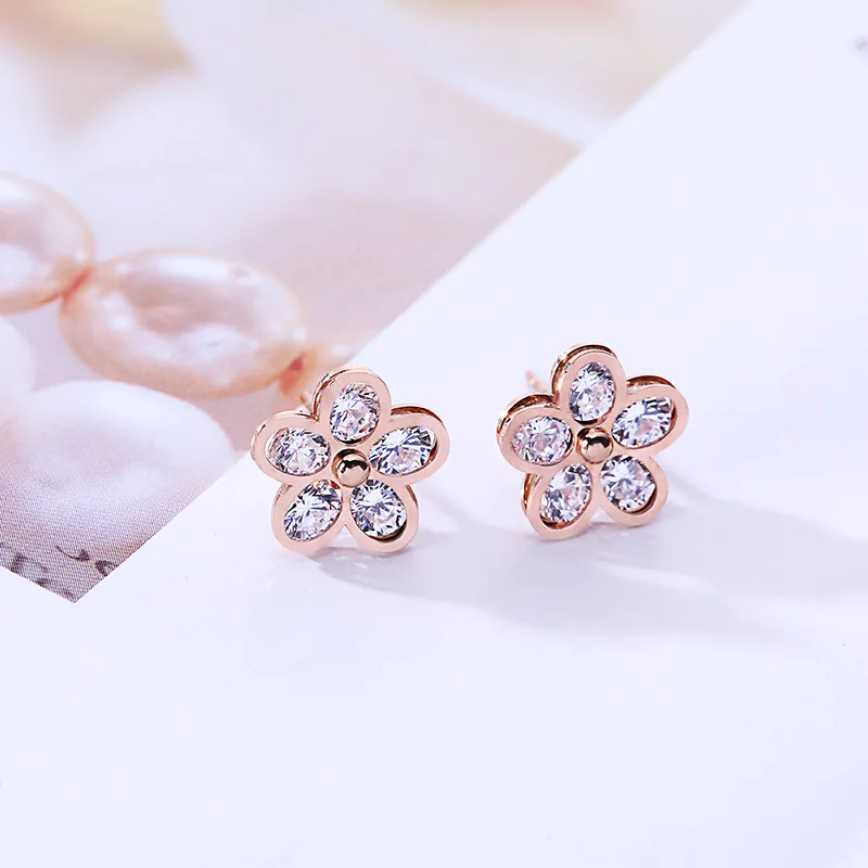 Нержавеющая Сталь модные вишня в цвету цветок CZ женские милые серьги-гвоздики