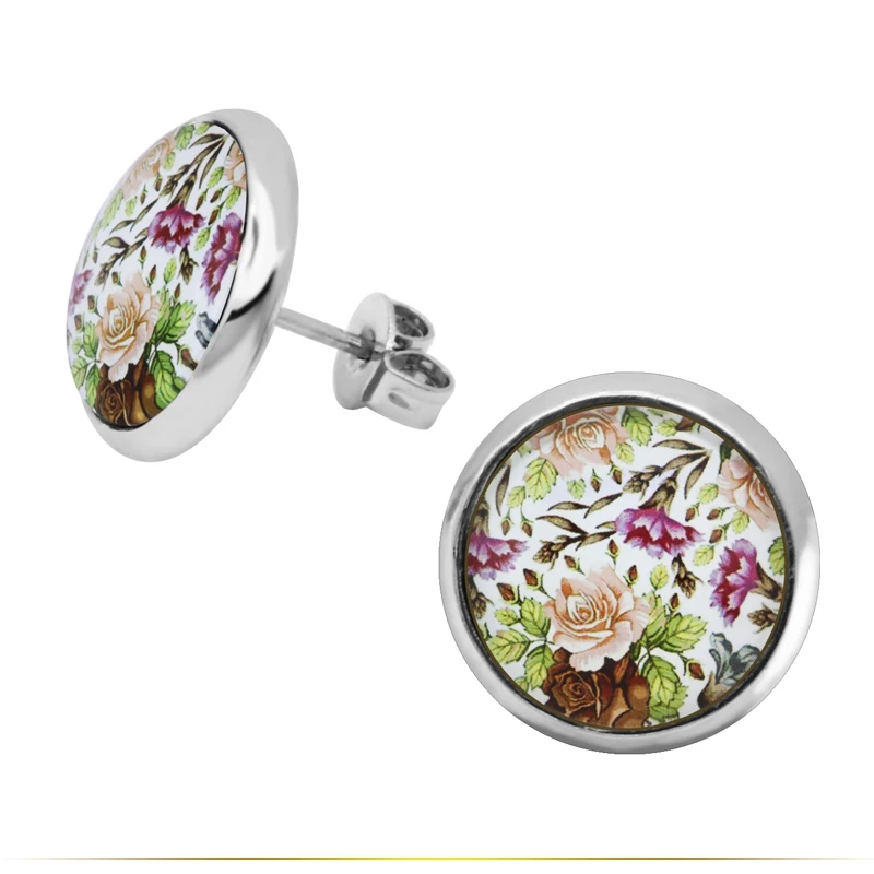 Новинка 2017 модные серьги гвоздики 12 мм с милыми цветами в стиле ретро круглые