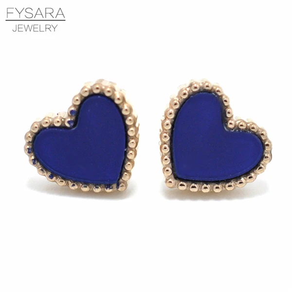 Blue FYSARA 5 цветов Роскошные любовь сердце серьги для женщин стильные серьги Нержавеющая сталь розовое золото цвет в виде Ракушки Серьги-гвоздики ЮВ - Окраска металла: Blue