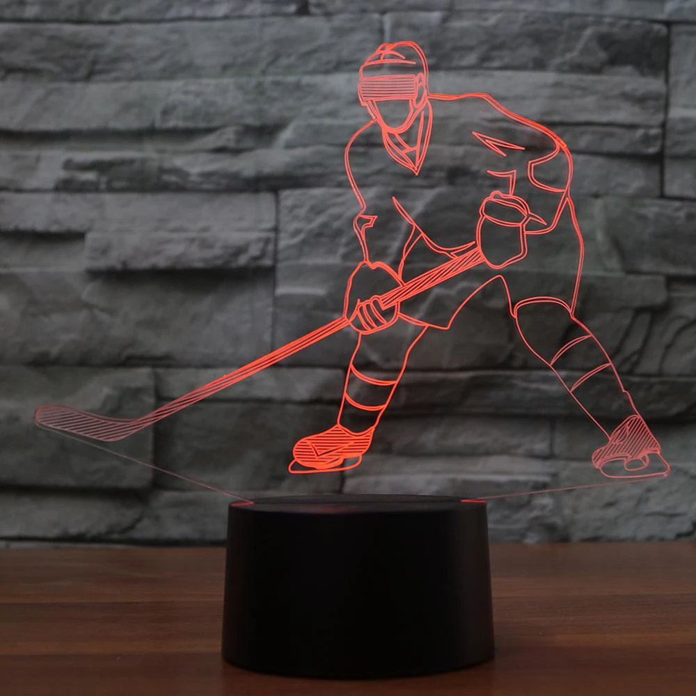 3D ночник в форме хоккейного плеера 7 меняющих цвета USB настольная лампа