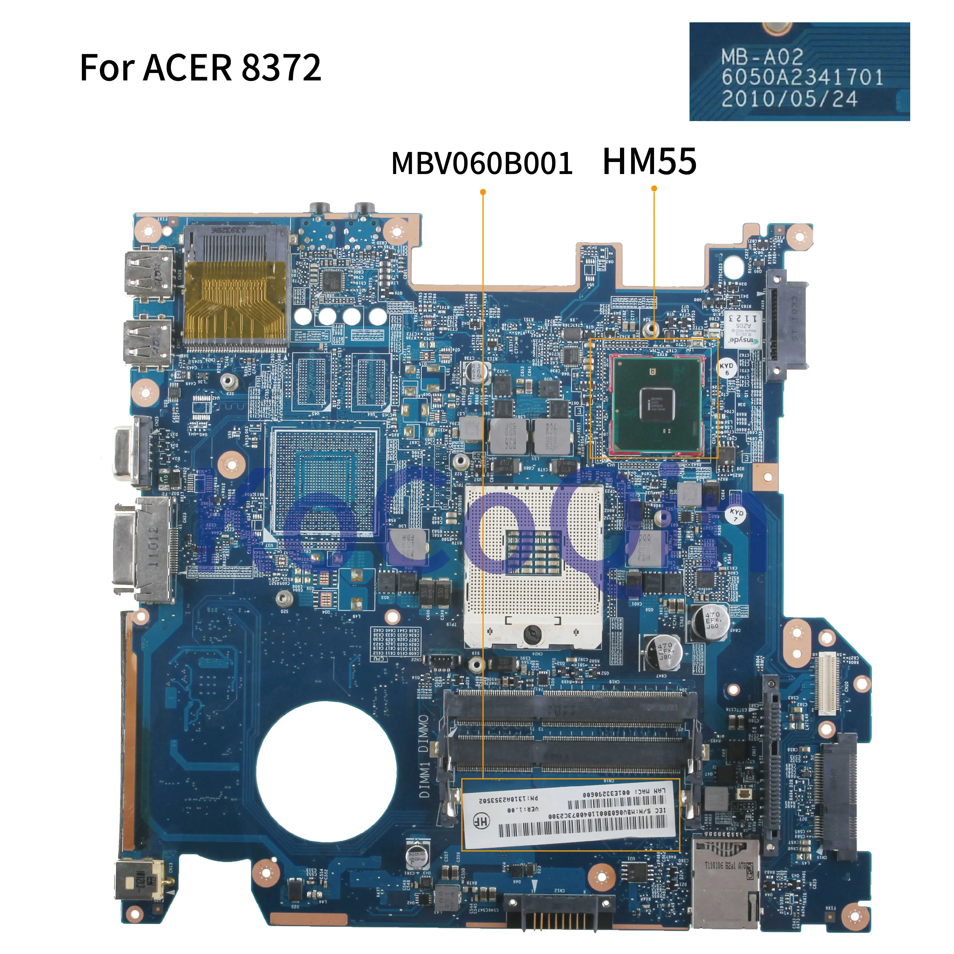 Материнская плата KoCoQin для ноутбука ACER TraveMate 8372 материнская MBV060B001 6050A2341701 MB A02 HM55