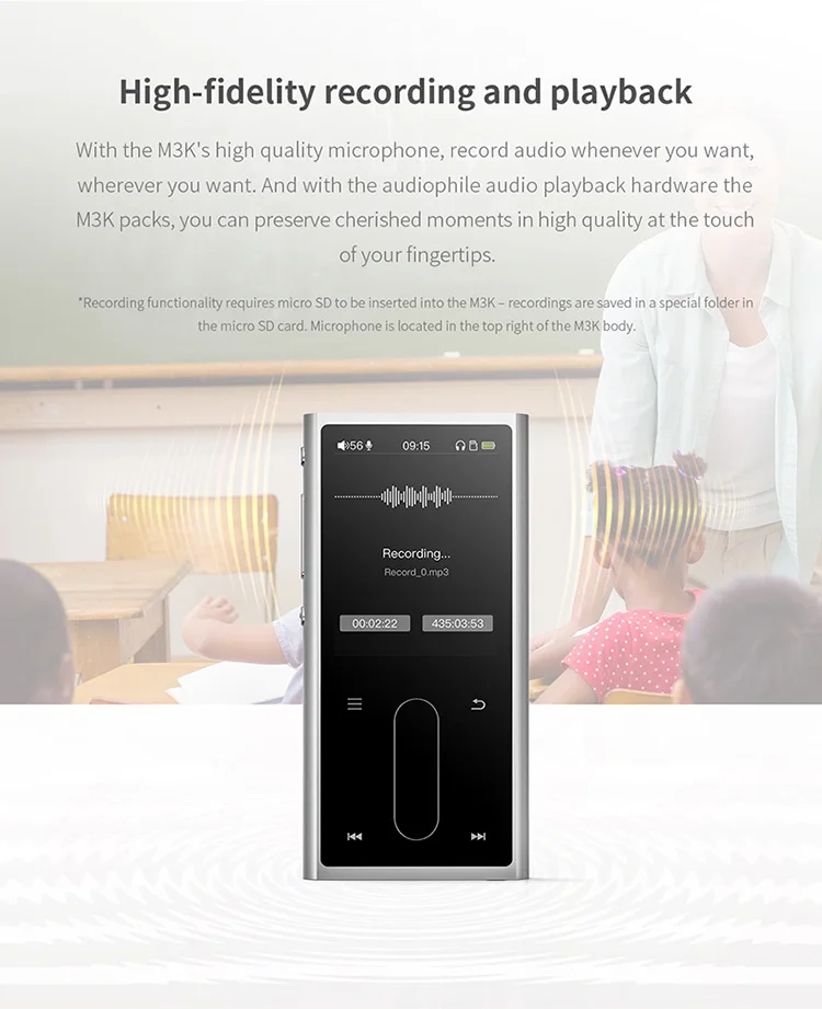 FiiO M3K металлический корпус Спорт Аудио Мини ЖК-экран HiFi Mp3 плеер Музыка Аудио Mp 3 с голосовой Recoder для студентов, детей