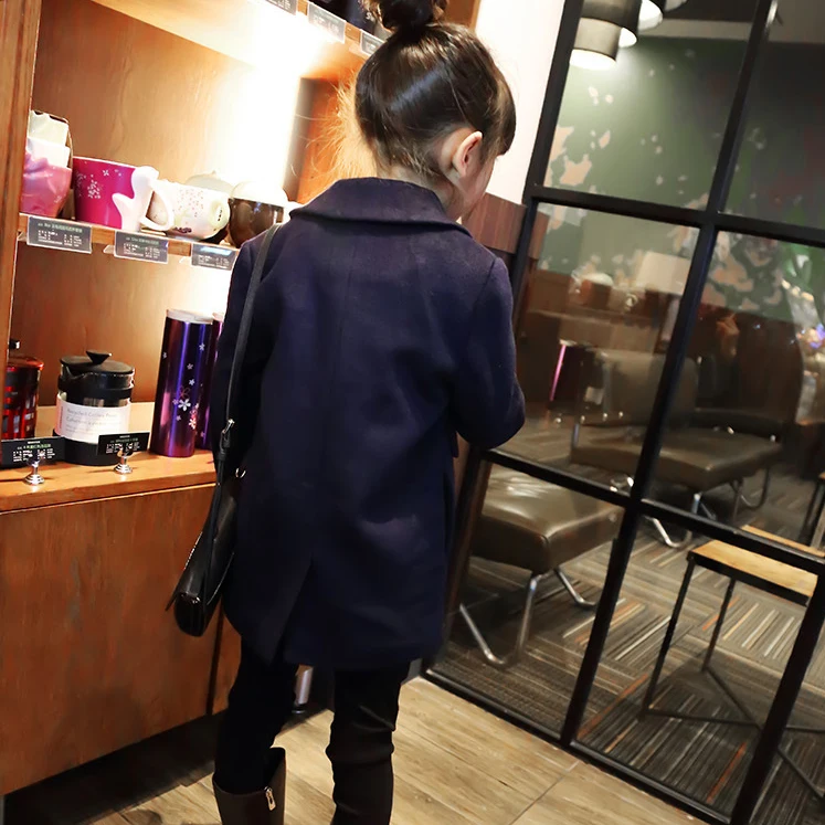 Двубортное приталенное шерстяное пальто для девочек на весну и осень детская