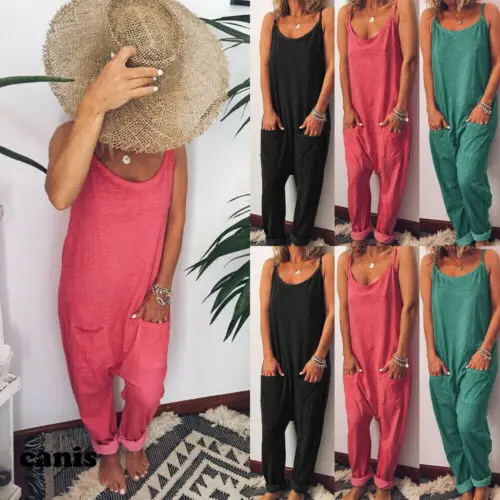 Женский однотонный комбинезон на бретельках без рукавов повседневный пляжный