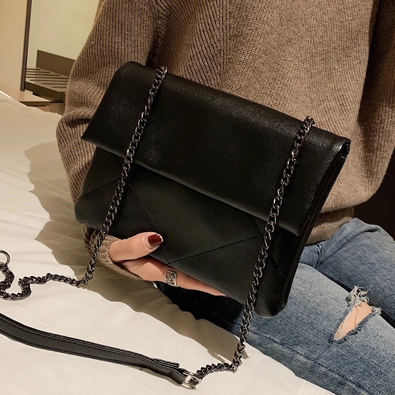 Женские сумки через плечо FuAhaLu модные однотонные в Корейском стиле с цепочкой