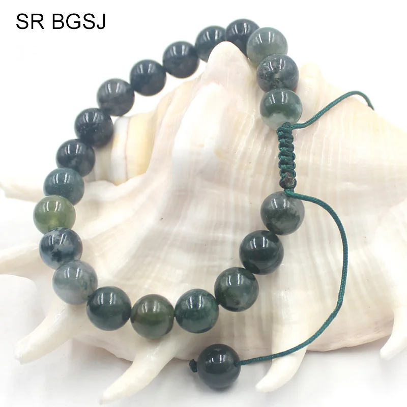Free Shipping 6mm 8mm 10mm Wholesale Natural Gems Stone Adjustable Green Moss Agat Onyx Beaded Women Bracelet 7&quot 7.5&quot 8&quot |