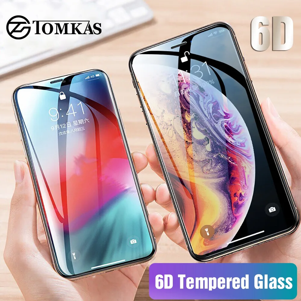 Стекло TOMKAS для iPhone X XS Max XR защита экрана 6D полное покрытие закругленные края Защитное стекло для iPhone 6 s 7 8 Plus XS Max