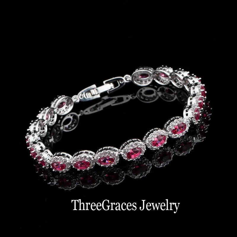 rose red ThreeGraces Новое Элегантное Белое золото Цвет инкрустация кубическим цирконием модные женские туфли Королевский Голубой Кристалл Браслеты из камней браслеты BR013 - Окраска металла: rose red