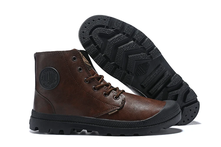 Мужские кожаные тактические ботильоны PALLADIUM темно-кофейные армейские