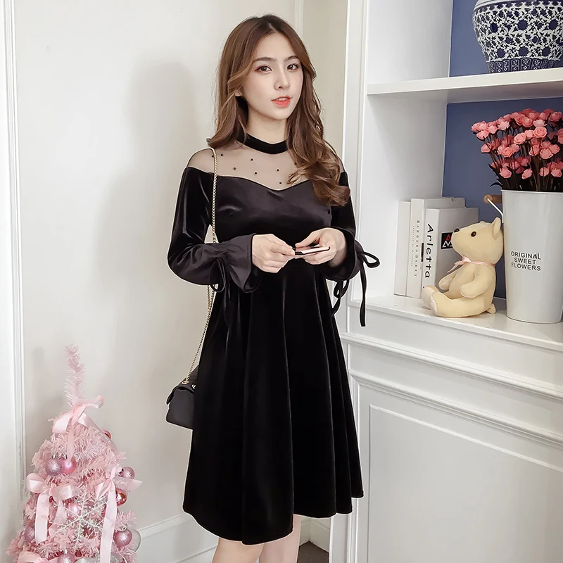 2018 new women's sexy gauze dress knee length one word shoulder sleeve sleeves autumn and winter backing dresses TW003 | Женская