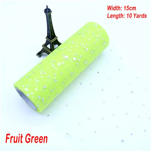 Green fruit 10yards Блестящая Тюлевая рулонная катушка с блестками, 15 см* 9,1 м, Тюлевая рулонная катушка, юбка-пачка, свадебная отделка органзы, лазерные принадлежности для вечеринки на день рождения - Цвет: Green fruit 10yards