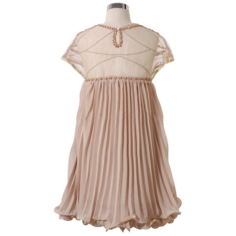 Ручной работы из бисера шифоновое Плиссированное вечерние Женское платье 2017