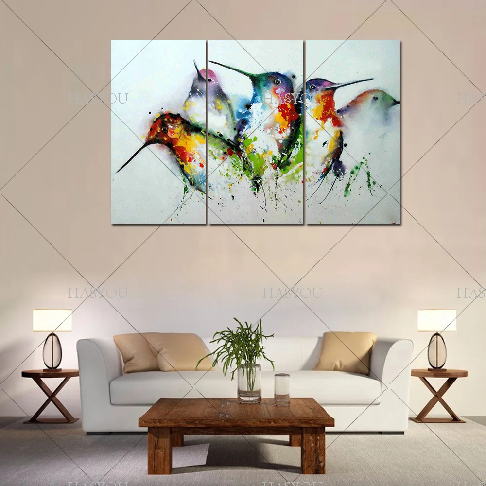 Черный фон цветы лилии и красочные животных 3 панели картины на холсте птицы