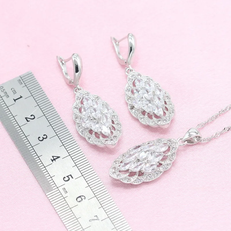 Белый камень маркиза серебряный цвет Свадебные Ювелирные наборы для женщин