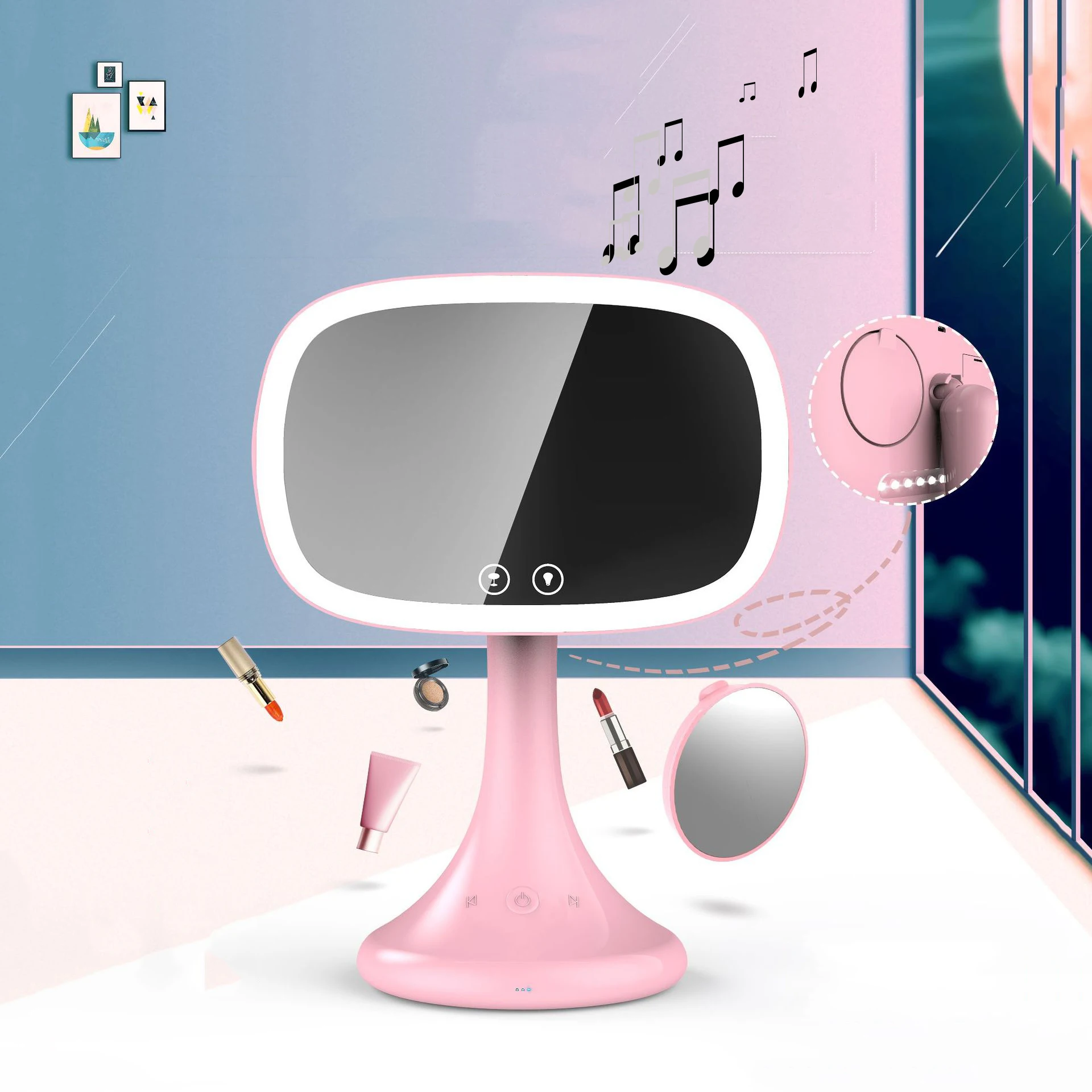 

Bluetooth динамик светодиодный сенсорный экран зеркало для макияжа умный сенсорный экран с 10-кратным увеличением регулируемое настольное зерк...