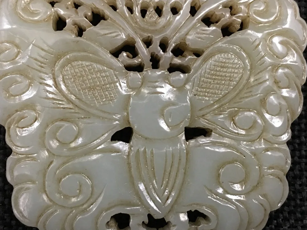 Ming and Qing antiques natural Xinjiang old Hetian jade double-sided butterfly junk ancient pendant hp10# | Украшения и