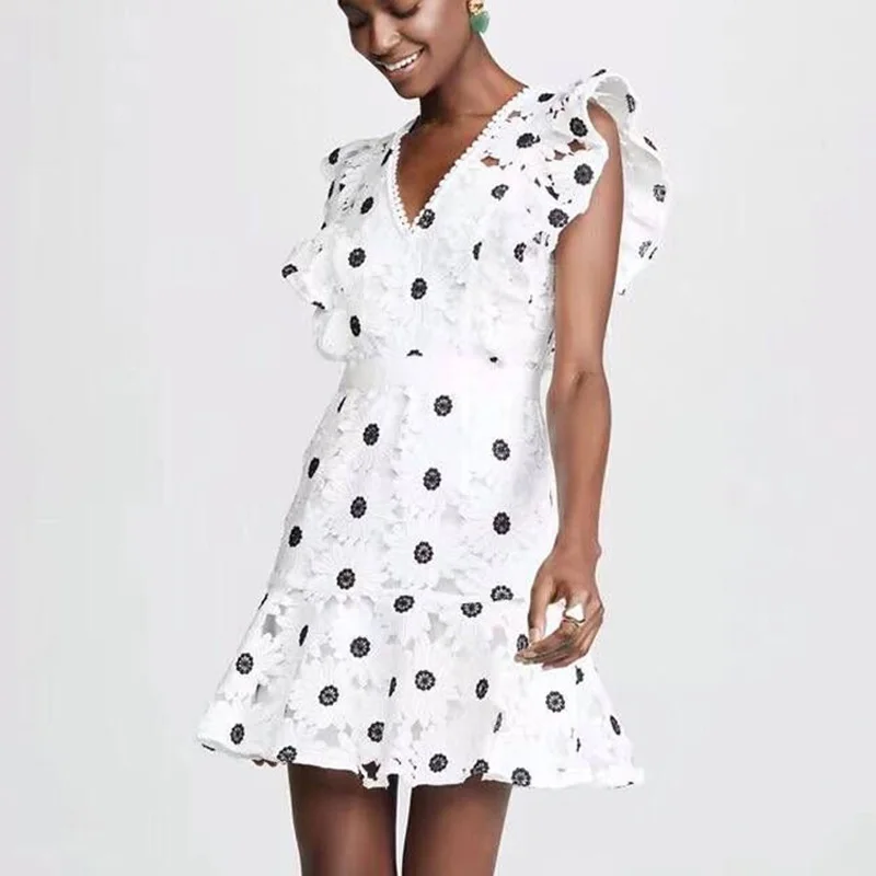 Платье для автопортретов женское дизайнерское мини белое платье с v образным