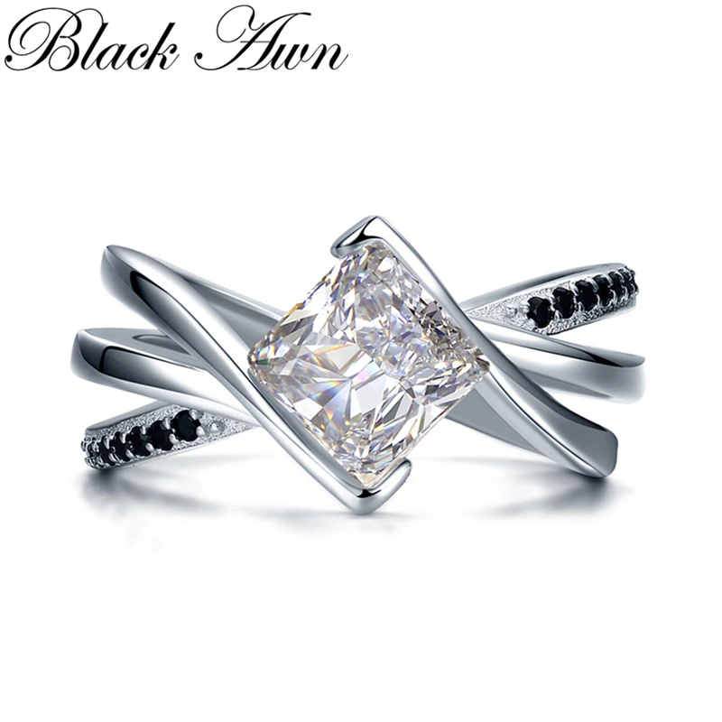 

[BLACK AWN] Silver Color Jewelry Trendy Wedding Rings for Women Engagement Ring Femme Bijoux Bague Size 6 7 8 C083