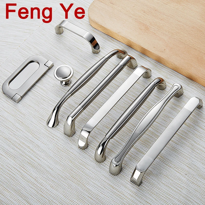 Feng Ye Handle Zinc Alloy Modern Silvery Handles Simplicity Door knob Cabinet Furniture Drawer Kitchen Closet Dresser Knobs Pull|Ручки
