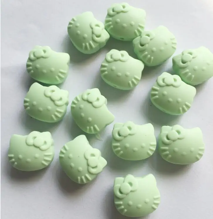 mint green 20 шт./лот мультфильм hello kitty Силиконовый бисер ребенок Прорезывание Зубов Бисер безопасный пищевой сорт для кормления Жевательная Кошка Китти Силиконовые Бусины - Цвет: mint green