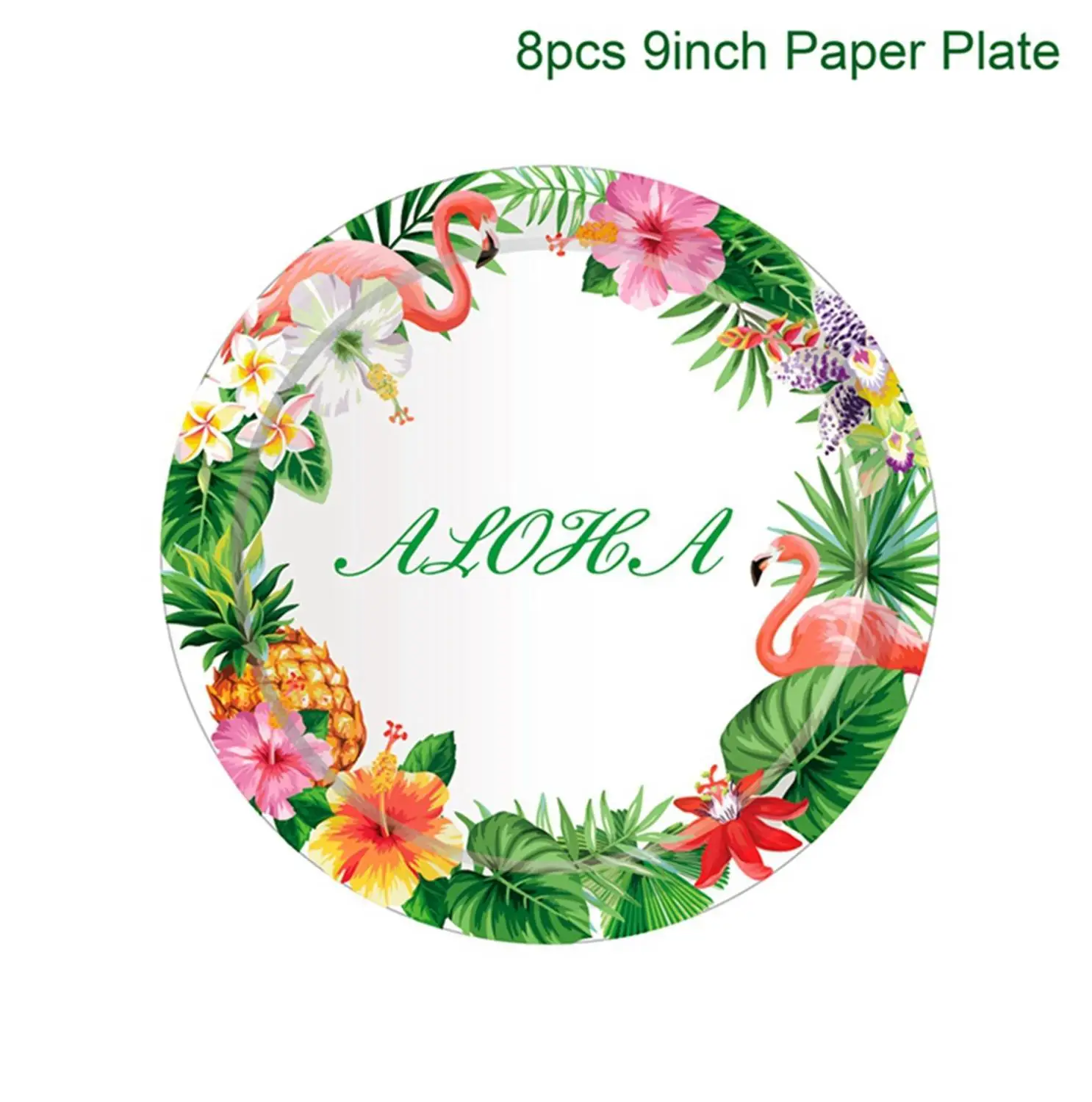 9inch plate Гавайские Вечерние Декорации в виде фламинго Aloha Luau, летние тропические вечерние принадлежности в виде пальмовых листьев ананаса, Гавайские вечерние свадебные декорации на день рождения - Цвет: 9inch plate
