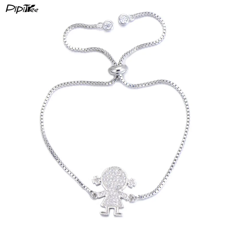 Girl Silver Pipitree, для девочек и мальчиков, очаровательные Парные браслеты для влюбленных, для женщин и мужчин, розовое золото, цвет CZ, кристалл, браслет, цепочка, ювелирный браслет - Окраска металла: Girl Silver