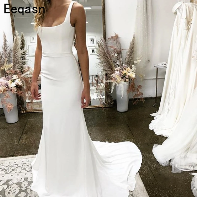 Элегантное свадебное платье Vestido De Noiva 2021 недорогое эластичное атласное футляр в