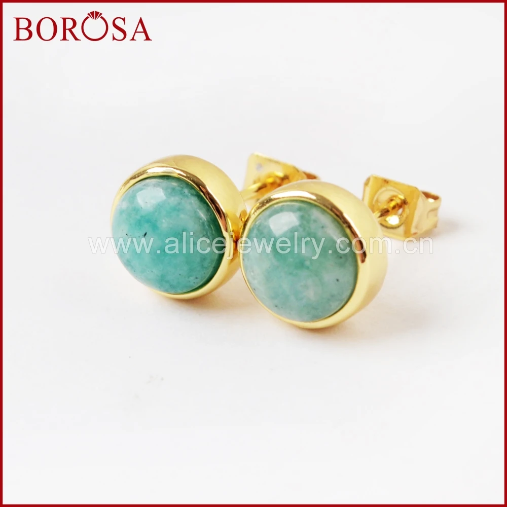 Круглые серьги-гвоздики BOROSA ZG0283 с разноцветными камнями золотого цвета 7 мм яркие