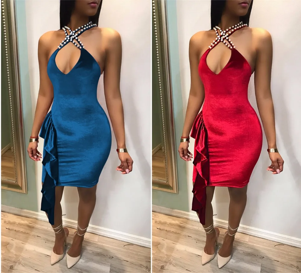 Женское бархатное платье без рукавов BKLD вечернее с открытой спиной украшенное