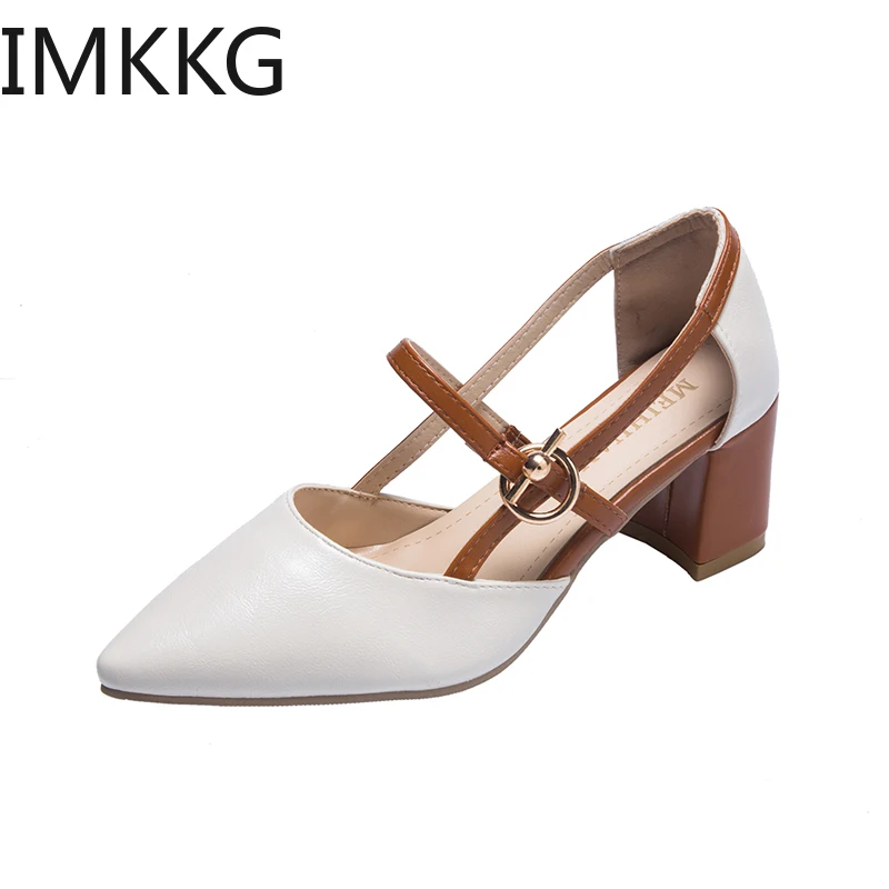 2019 spring hollow coarse sandals high-heeled shallow mouth pointed baotou shoes women Female sexy high heels S80140 | Обувь