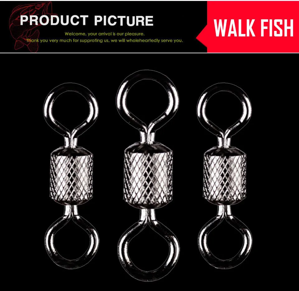 WALK FISH 50 шт./лот, Вертлюги для рыбалки, шариковый подшипник, поворотный с безопасной защелкой, твердые кольца, вертлюг для ловли карпа, аксессуары для рыбалки