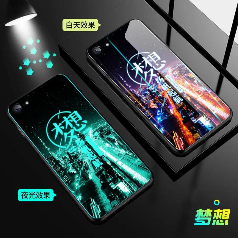 Светящийся чехол для iPhone 6, 6 S, 7, 8 Plus, X, XR, XS Max, чехол, светящаяся задняя крышка из закаленного стекла, чехол для сотового телефона