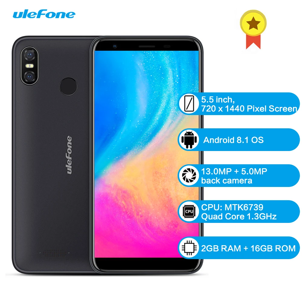 Ulefone S9 Pro 4G смартфон 5,5 дюймов Android 8,1 MTK6739 четырехъядерный 1,3 ГГц 2 Гб ОЗУ 16 Гб ПЗУ 13,0 МП+ 5,0 МП мобильный телефон